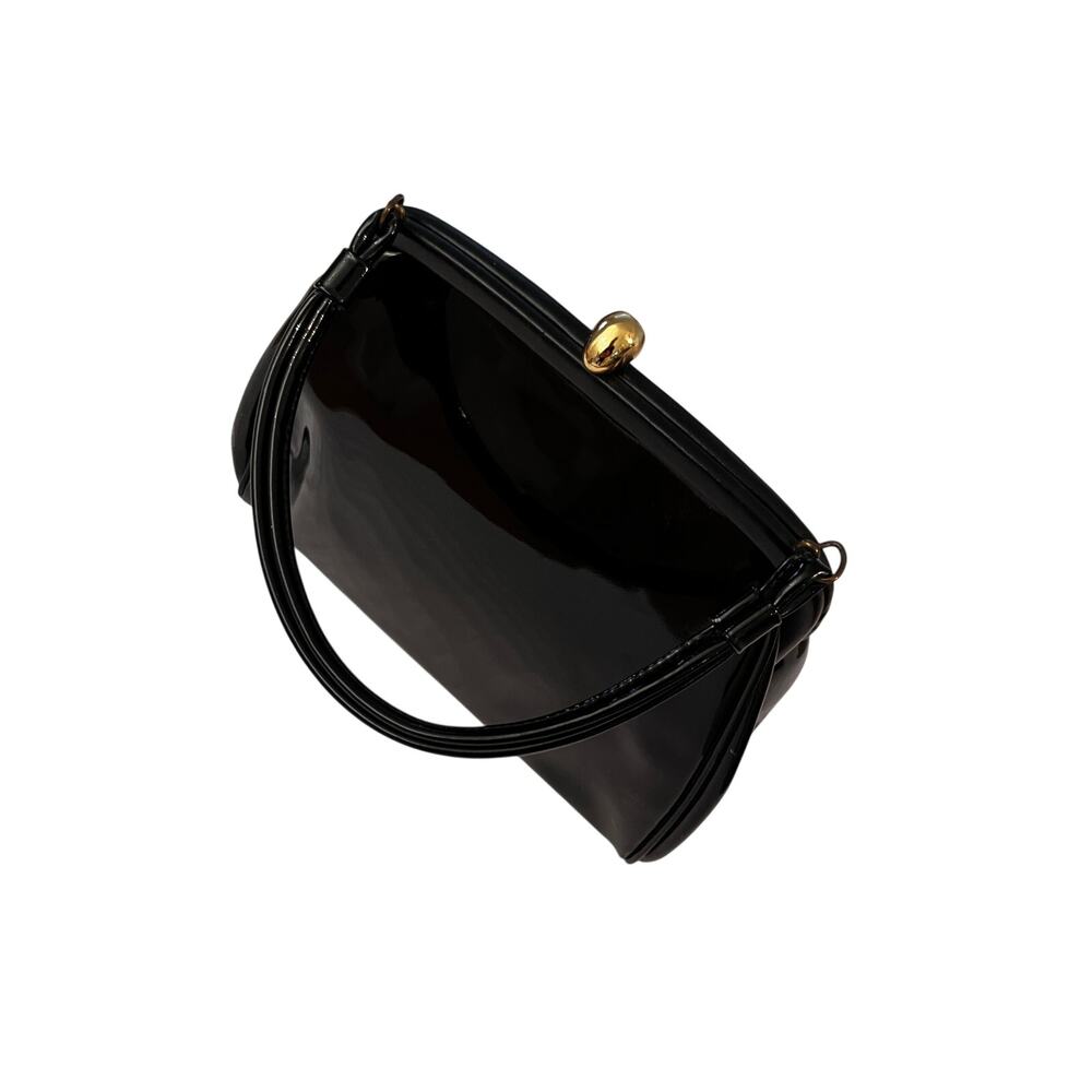 Vintage Theodor of California Black Patent Clutch (Red Interior) (V078)